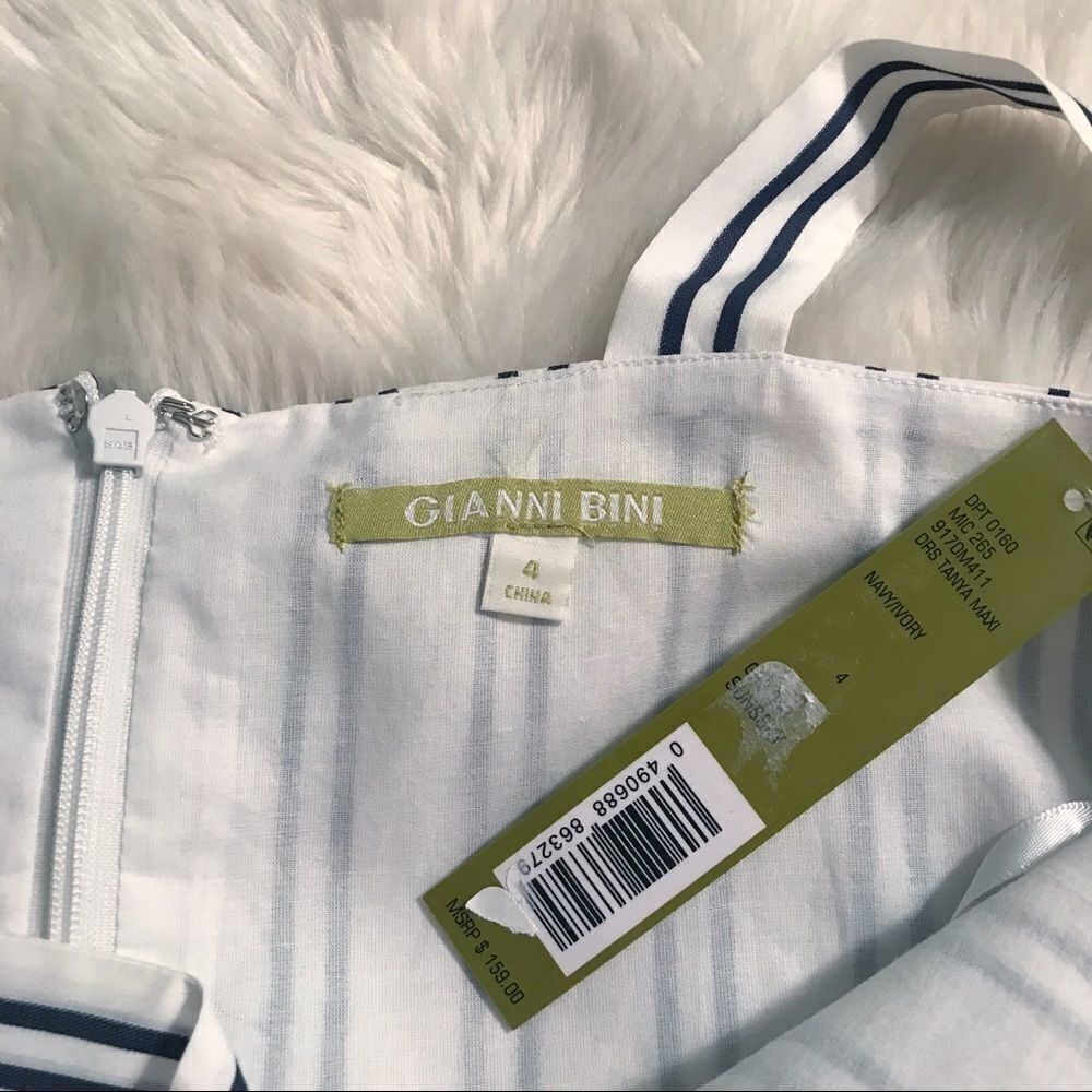 GIANNI BINI Striped Maxi Dress Sleeveless Tiered Prairie Ivory Navy Size 2 4 New - Picture 5 of 12